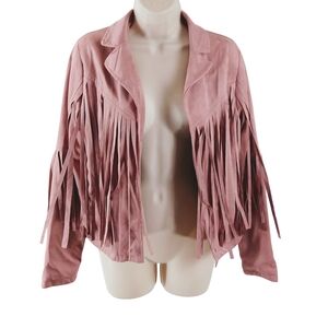 Miss Sparkling Fringe Faux Suede Jacket - Dusty Pink